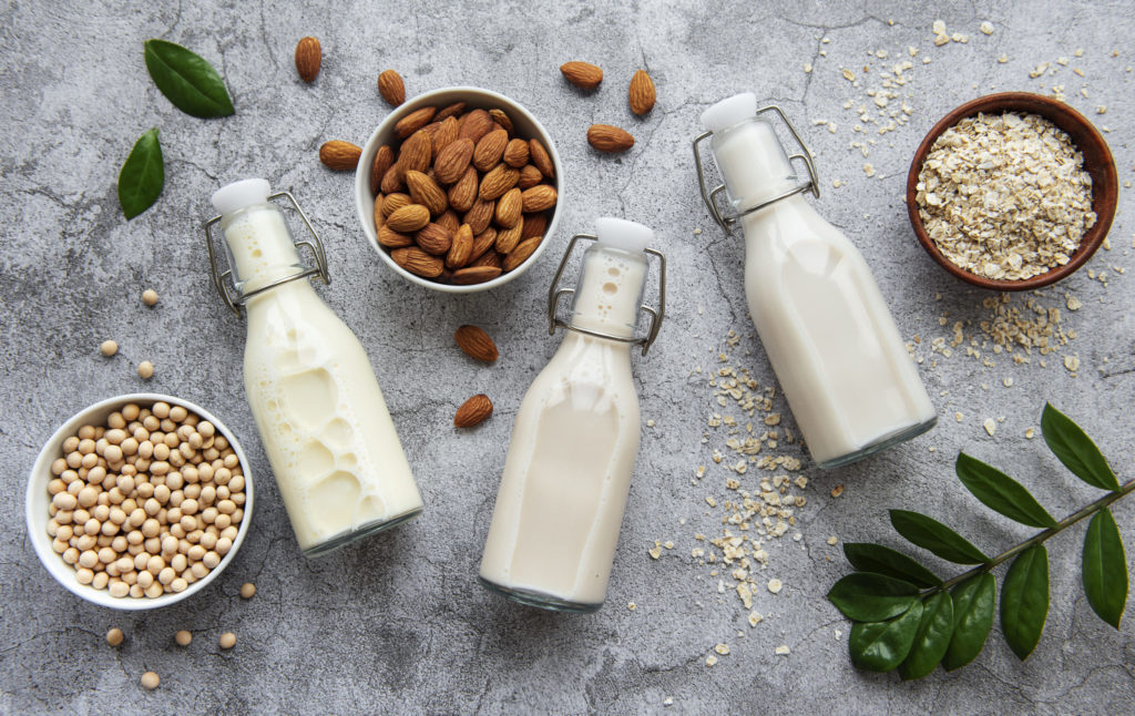 Bottles with different plant milk