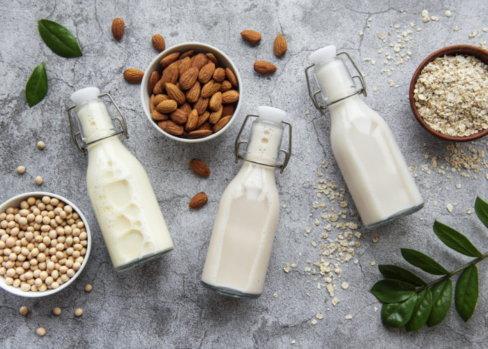 Bottles with different plant milk