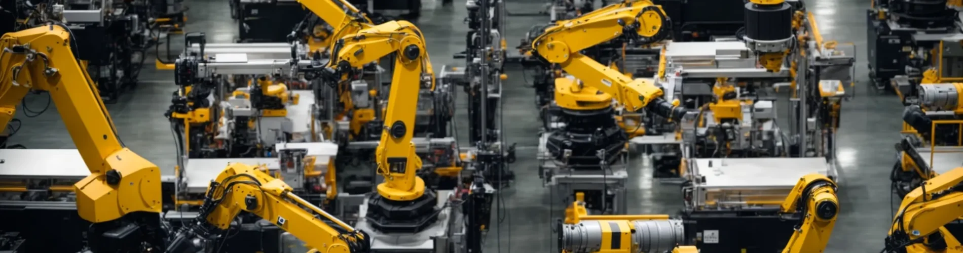 rows of advanced robotic arms efficiently assembling products in a state-of-the-art manufacturing plant.