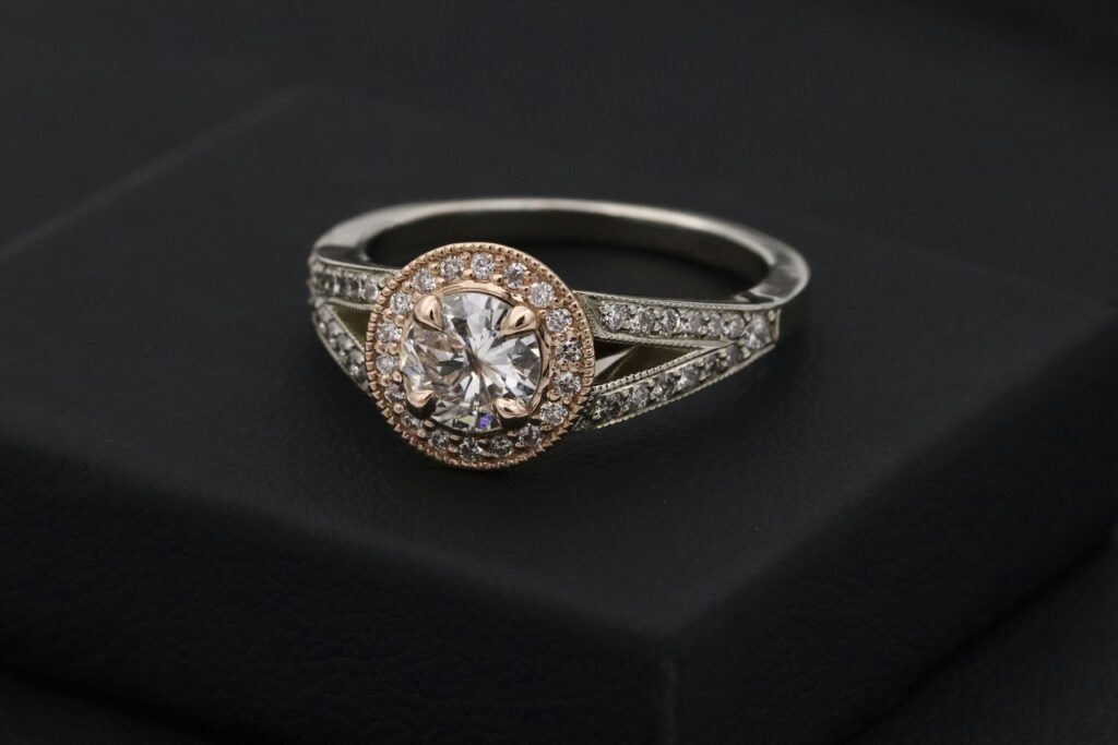 a ring on a black surface